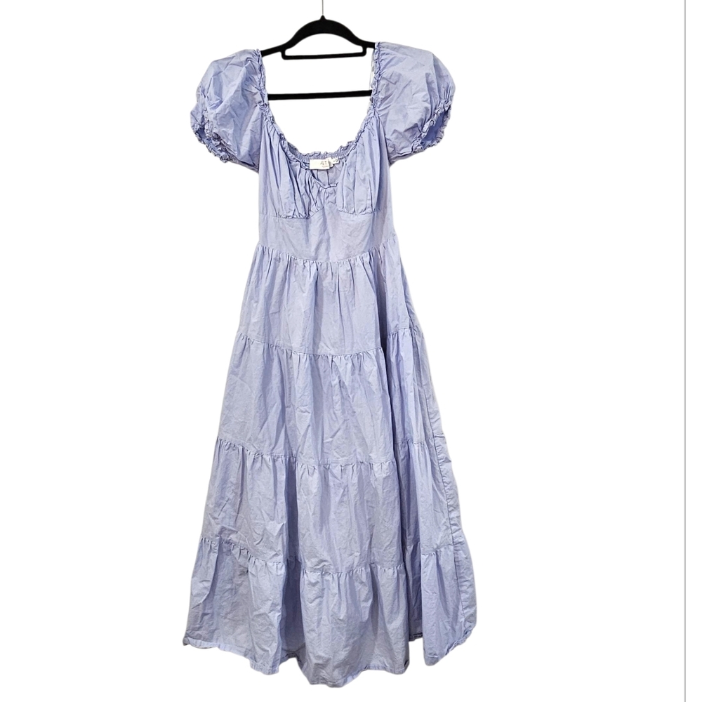 Astr Lavender Puff-Sleeve Midi Dress